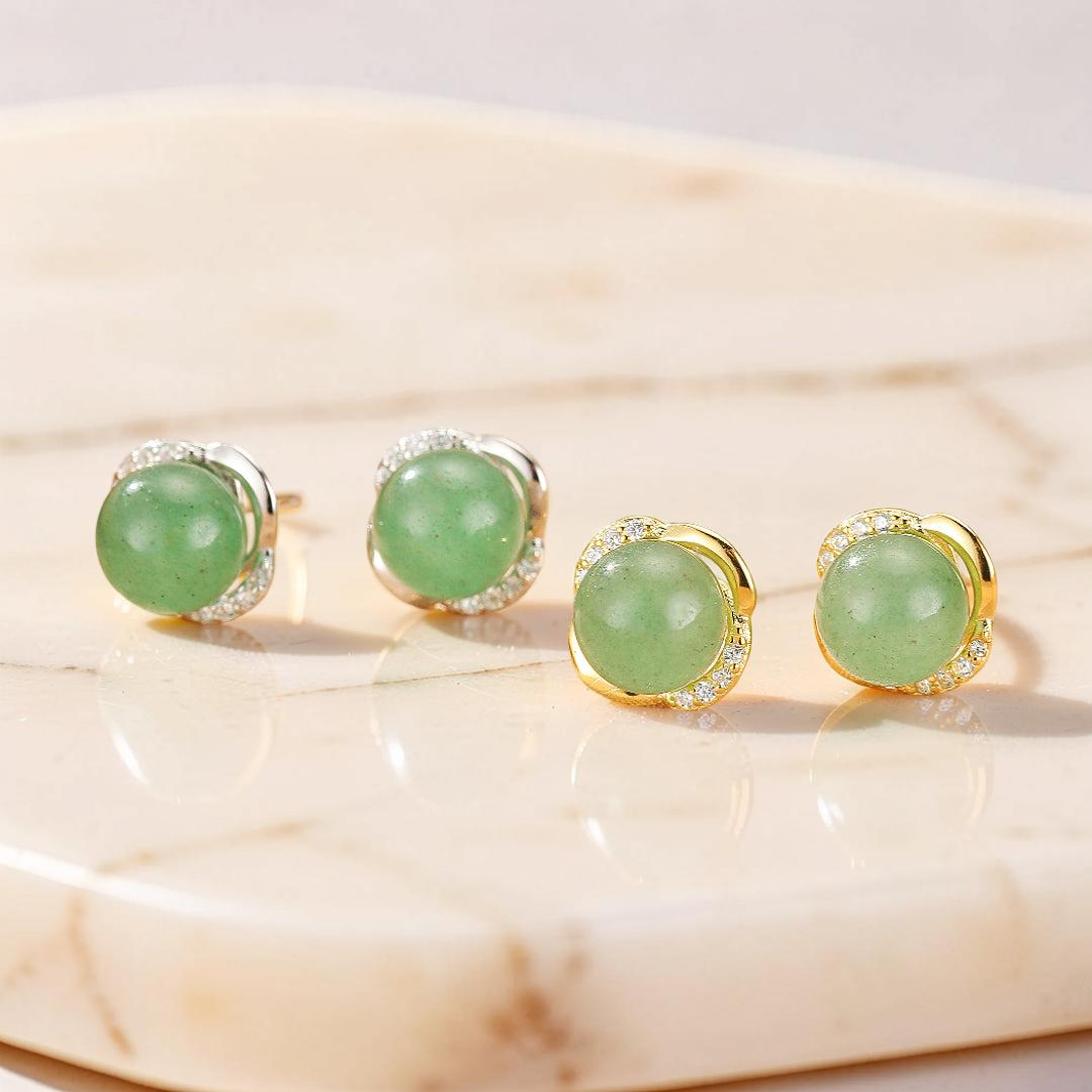 ATELIER-TIBET – Boucles d’oreilles Aventurine – Éclat Intemporel, Argent