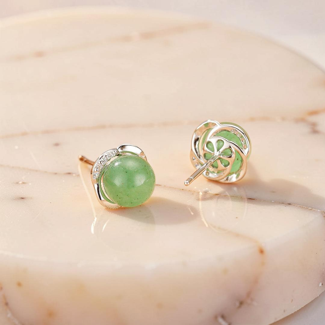 ATELIER-TIBET – Boucles d’oreilles Aventurine – Éclat Intemporel, Argent