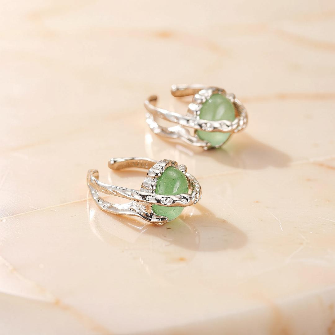ATELIER-TIBET – Boucles d'Oreilles Aventurine – Énergie Harmonieuse, Argent