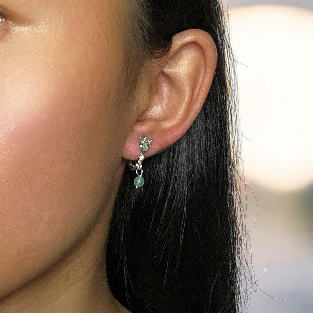 ATELIER-TIBET – Boucles d’oreilles Aventurine – Rameaux d’Harmonie, Argent