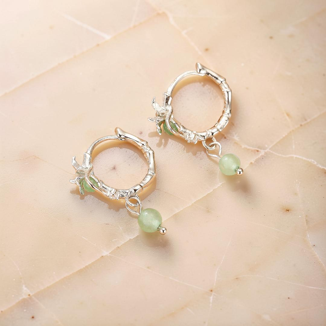 ATELIER-TIBET – Boucles d’oreilles Aventurine – Rameaux d’Harmonie, Argent