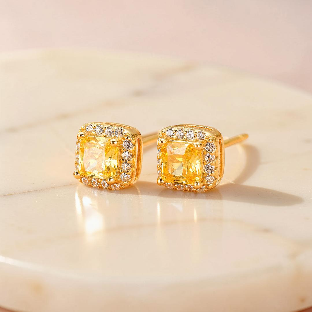 ATELIER-TIBET – Boucles d’Oreilles Citrine – Éclat Carré, Argent