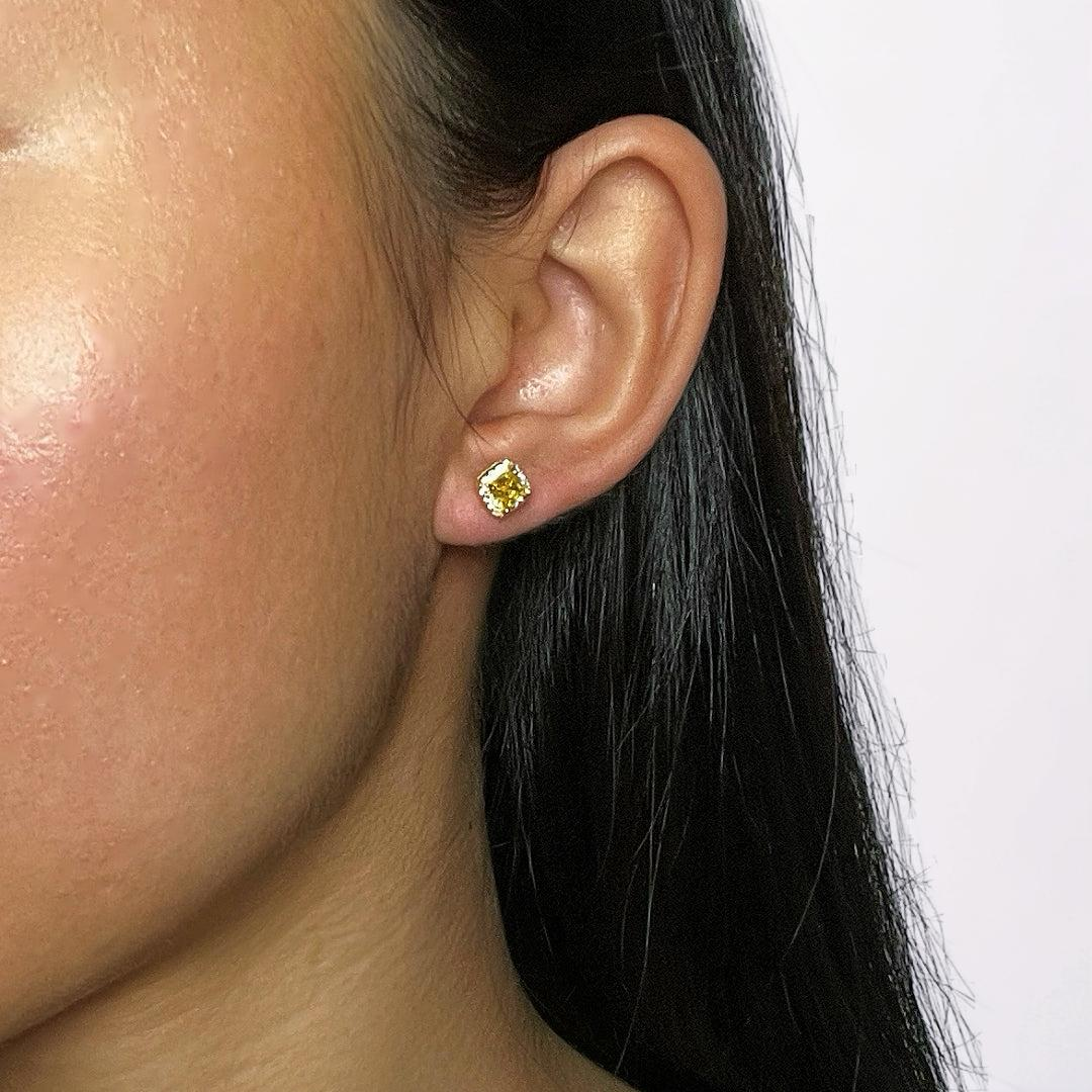 ATELIER-TIBET – Boucles d’Oreilles Citrine – Éclat Carré, Argent