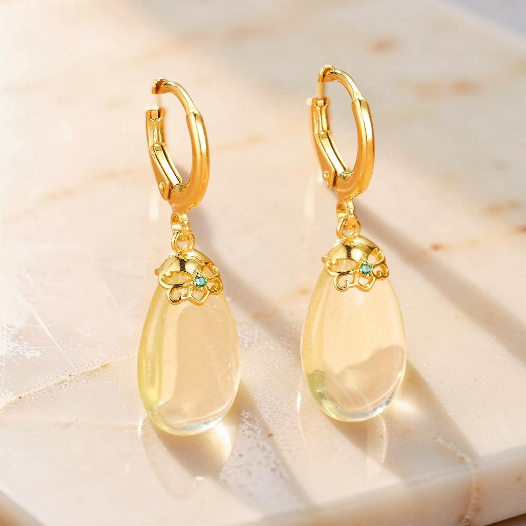 ATELIER-TIBET – Boucles d’oreilles Citrine – Goutte de Soleil, Argent Plaqué Or