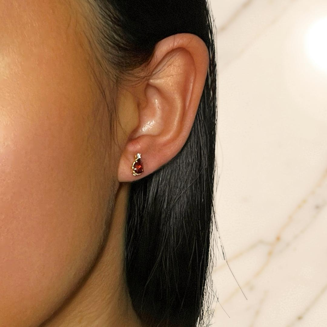 ATELIER-TIBET – Boucles d’oreilles Grenat – Goutte de Feu, Argent Plaqué Or