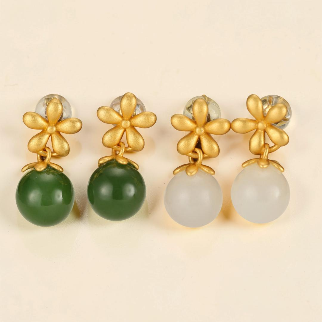 ATELIER-TIBET – Boucles d’Oreilles Jade – Charme Vertueux, Argent Plaqué Or