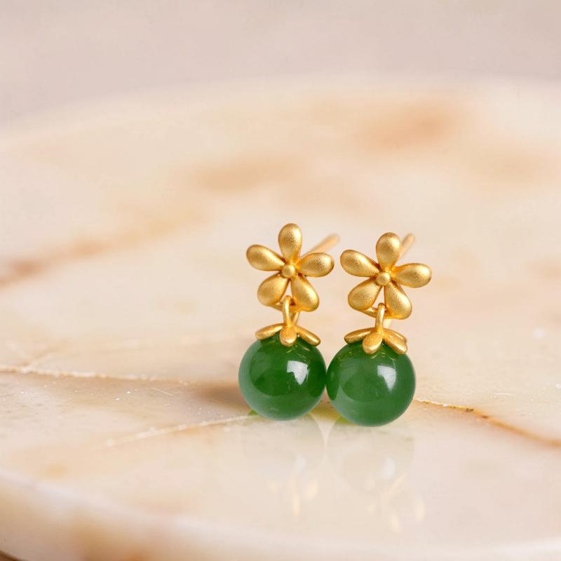 ATELIER-TIBET – Boucles d’Oreilles Jade – Charme Vertueux, Argent Plaqué Or
