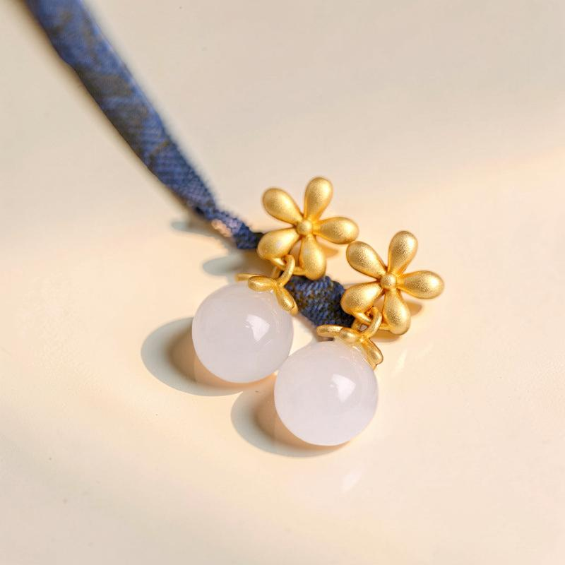 ATELIER-TIBET – Boucles d’Oreilles Jade – Charme Vertueux, Argent Plaqué Or