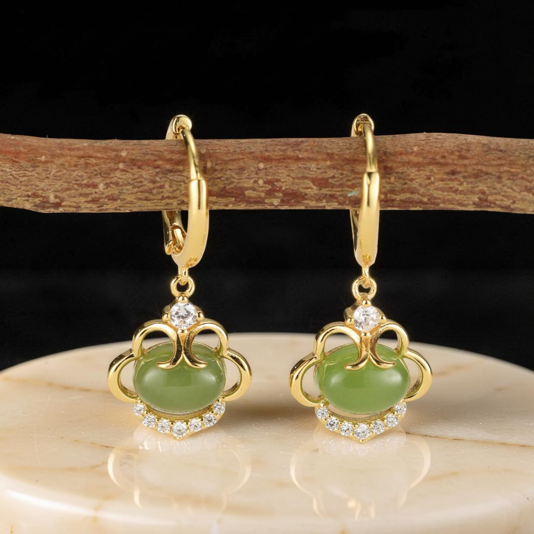 ATELIER-TIBET – Boucles d’Oreilles Jade – Harmonie Dorée, Argent