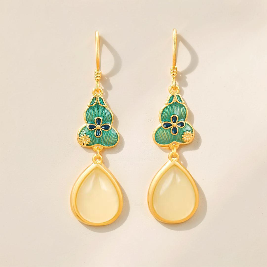 ATELIER-TIBET – Boucles d'Oreilles Jade – Goutte de Chance, Argent Plaqué Or