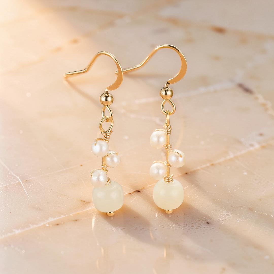 ATELIER-TIBET – Boucles d’Oreilles Jade Néphrite et Perles – Élégance Naturelle