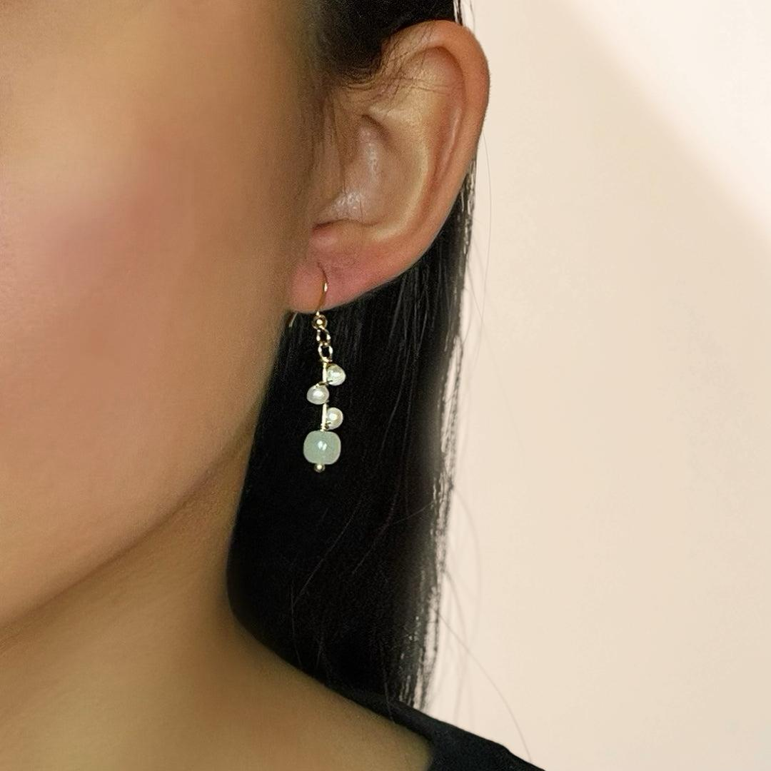 ATELIER-TIBET – Boucles d’Oreilles Jade Néphrite et Perles – Élégance Naturelle