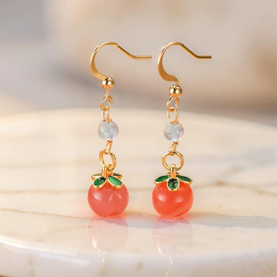 ATELIER-TIBET – Boucles d’Oreilles Labradorite et Agate Rouge – Douceur Pêche