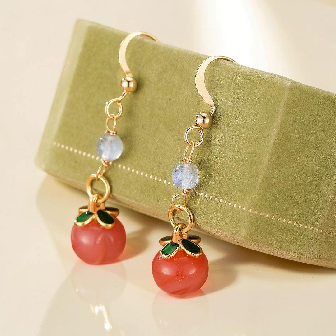 ATELIER-TIBET – Boucles d’Oreilles Labradorite et Agate Rouge – Douceur Pêche