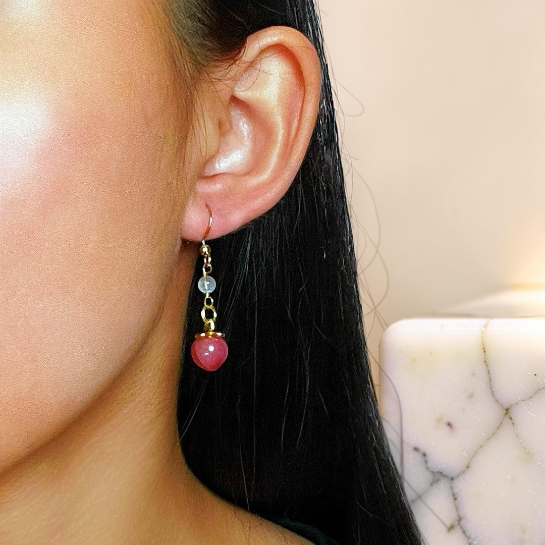 ATELIER-TIBET – Boucles d’Oreilles Labradorite et Agate Rouge – Douceur Pêche