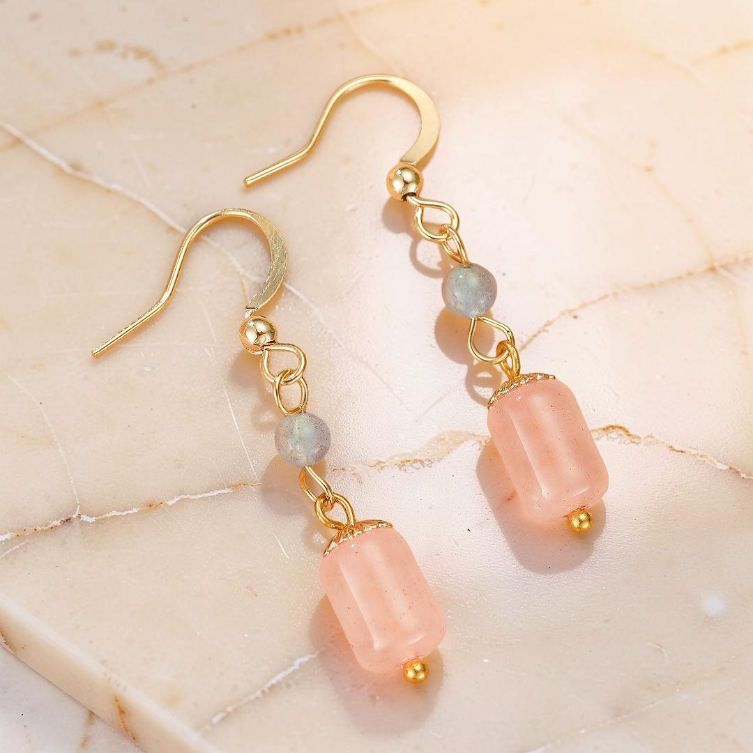 ATELIER-TIBET – Boucles d’Oreilles Labradorite et Quartz Rose – Douceur d’Éclat
