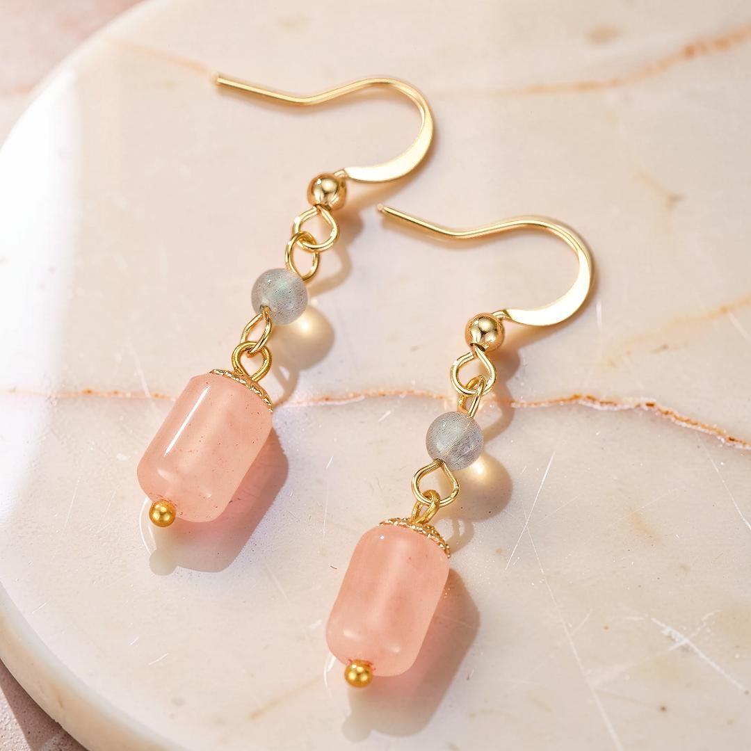 ATELIER-TIBET – Boucles d’Oreilles Labradorite et Quartz Rose – Douceur d’Éclat