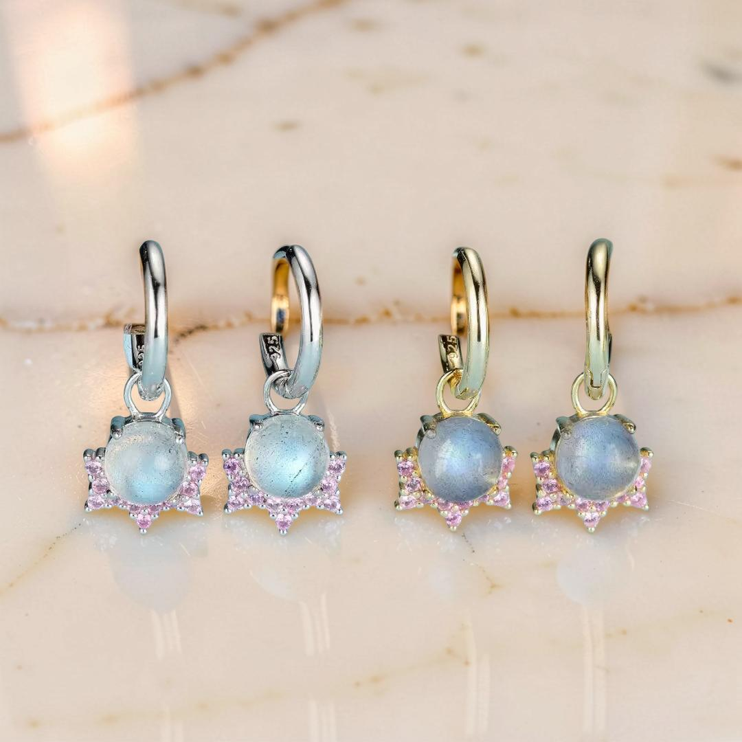 ATELIER-TIBET – Boucles d’Oreilles Labradorite – Meow, Argent Plaqué Or