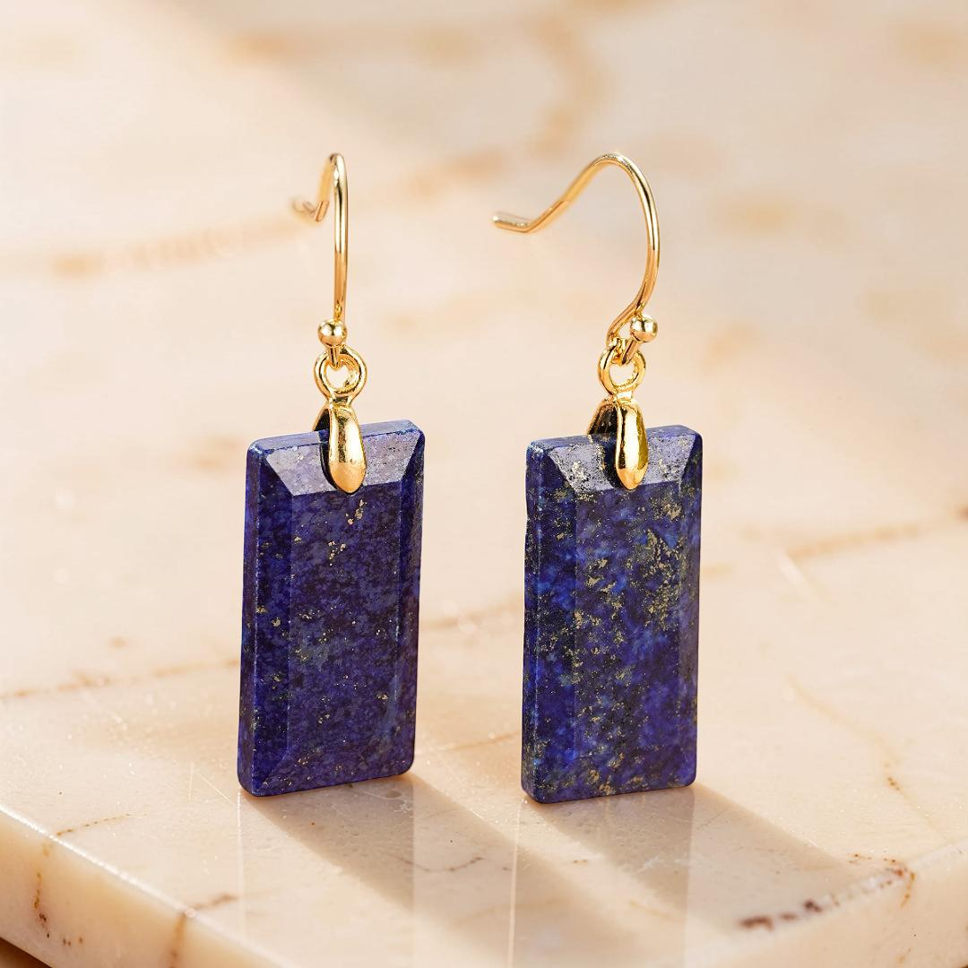 ATELIER-TIBET – Boucles d’Oreilles Lapis Lazuli – Rectangle Intuitif