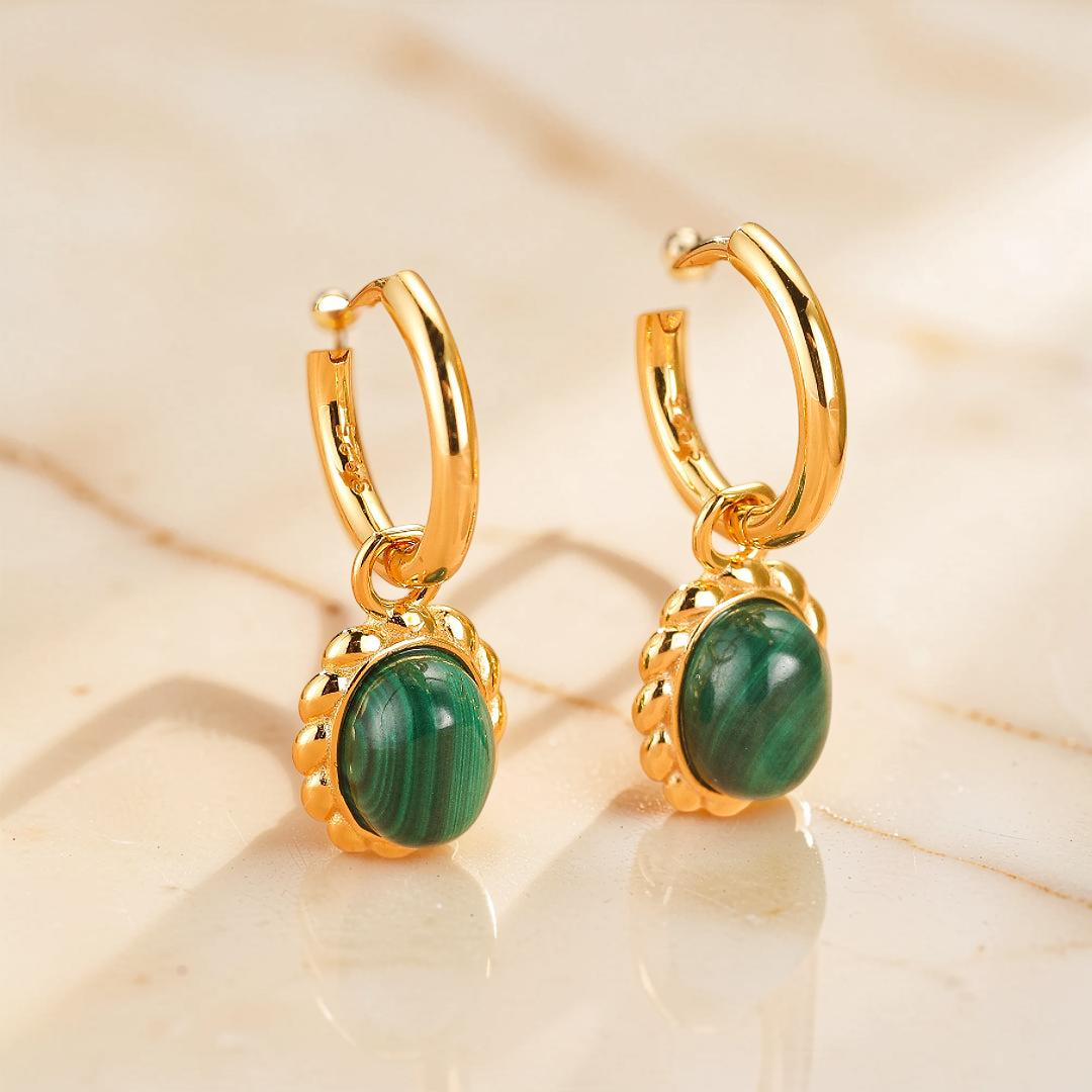 ATELIER-TIBET – Boucles d’oreilles Malachite – Charme Ovale, Argent