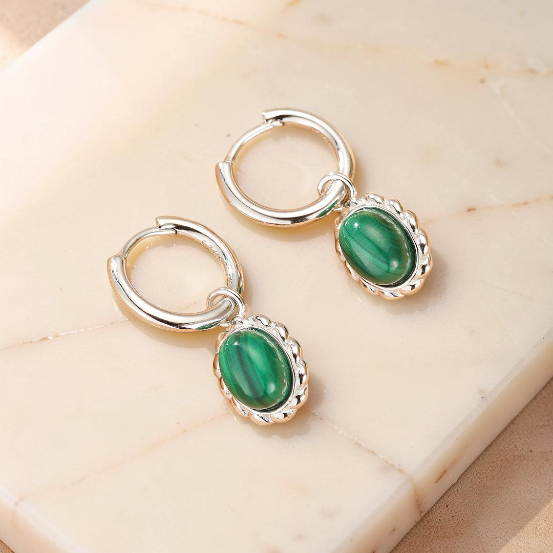 ATELIER-TIBET – Boucles d’oreilles Malachite – Charme Ovale, Argent