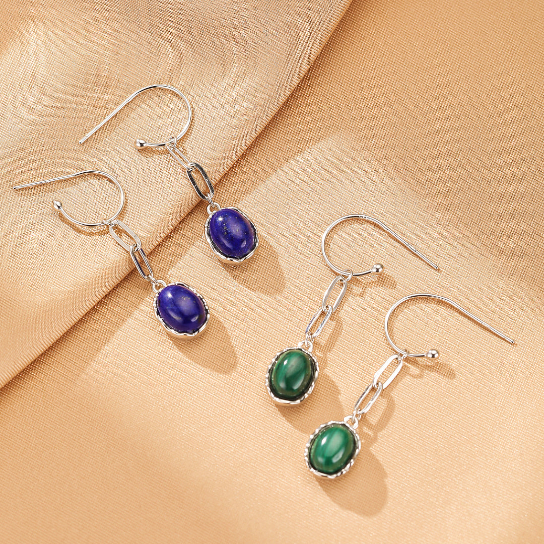 ATELIER-TIBET – Boucles d’oreilles Malachite/Lapis Lazuli – Harmonie des Pierres, Argent