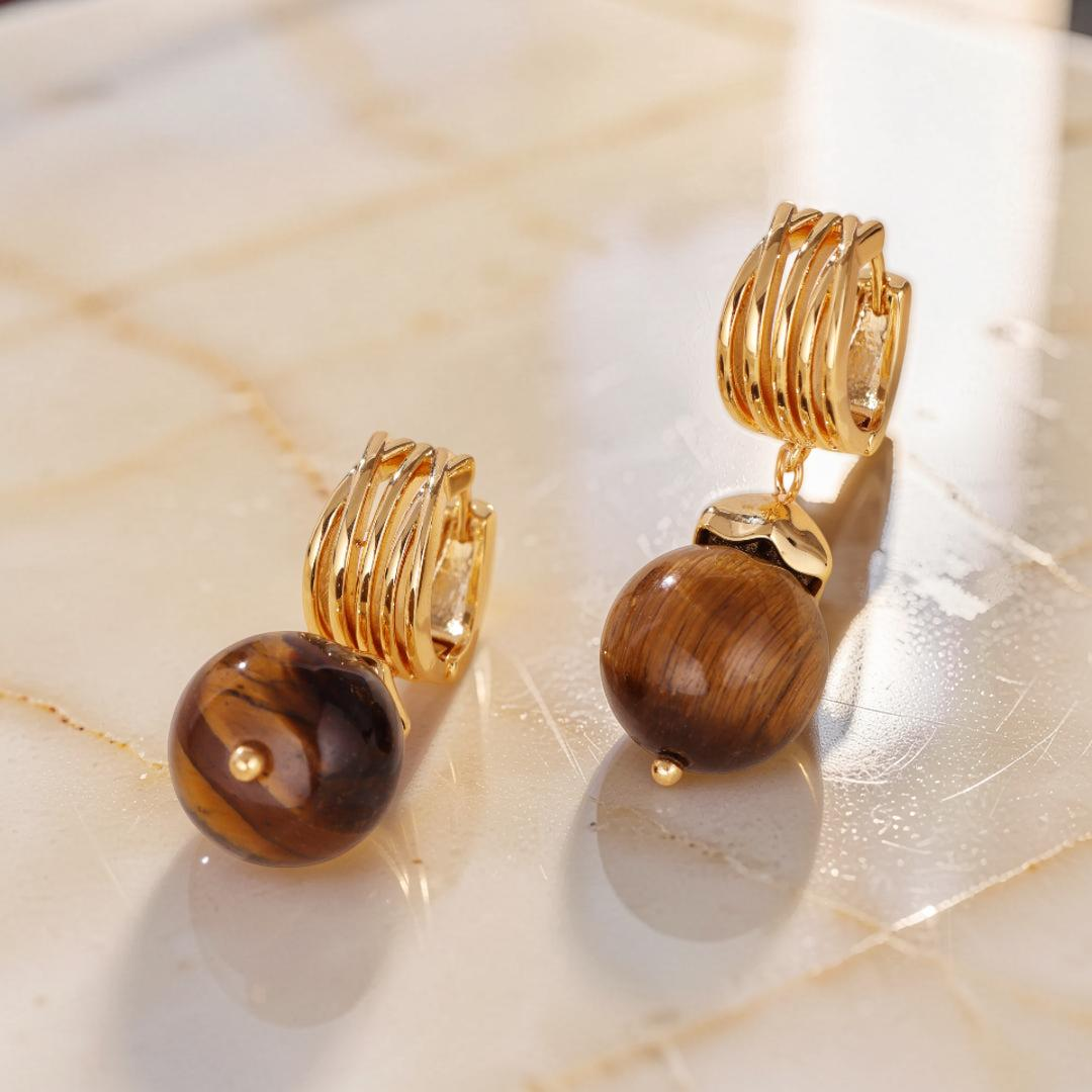 ATELIER-TIBET – Boucles d'Oreilles Œil de Tigre – Éclat Sauvage