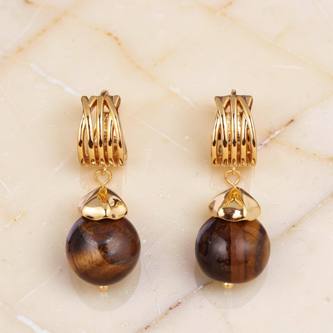 ATELIER-TIBET – Boucles d'Oreilles Œil de Tigre – Éclat Sauvage