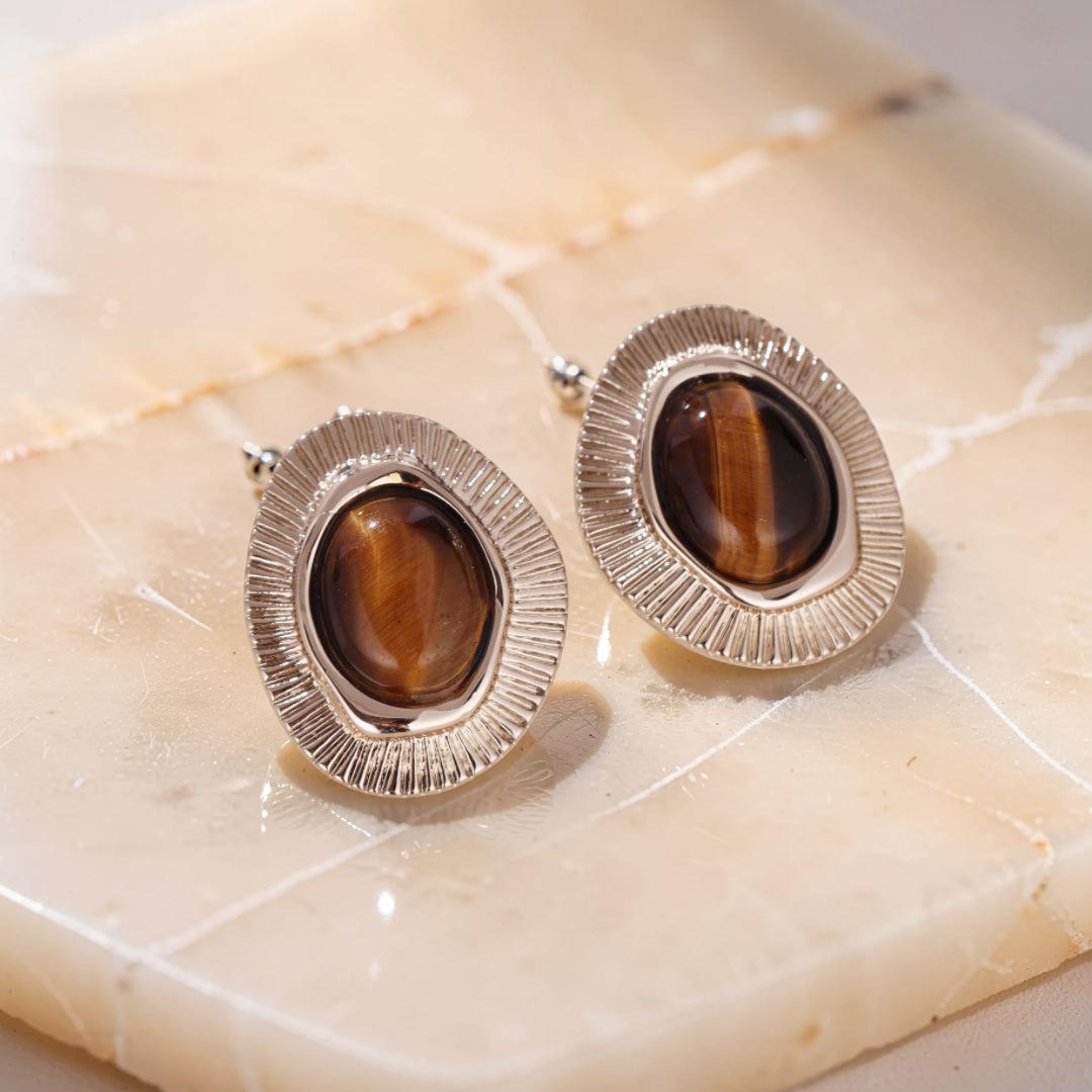 ATELIER-TIBET – Boucles d'Oreilles Œil de Tigre – Harmonie Naturelle