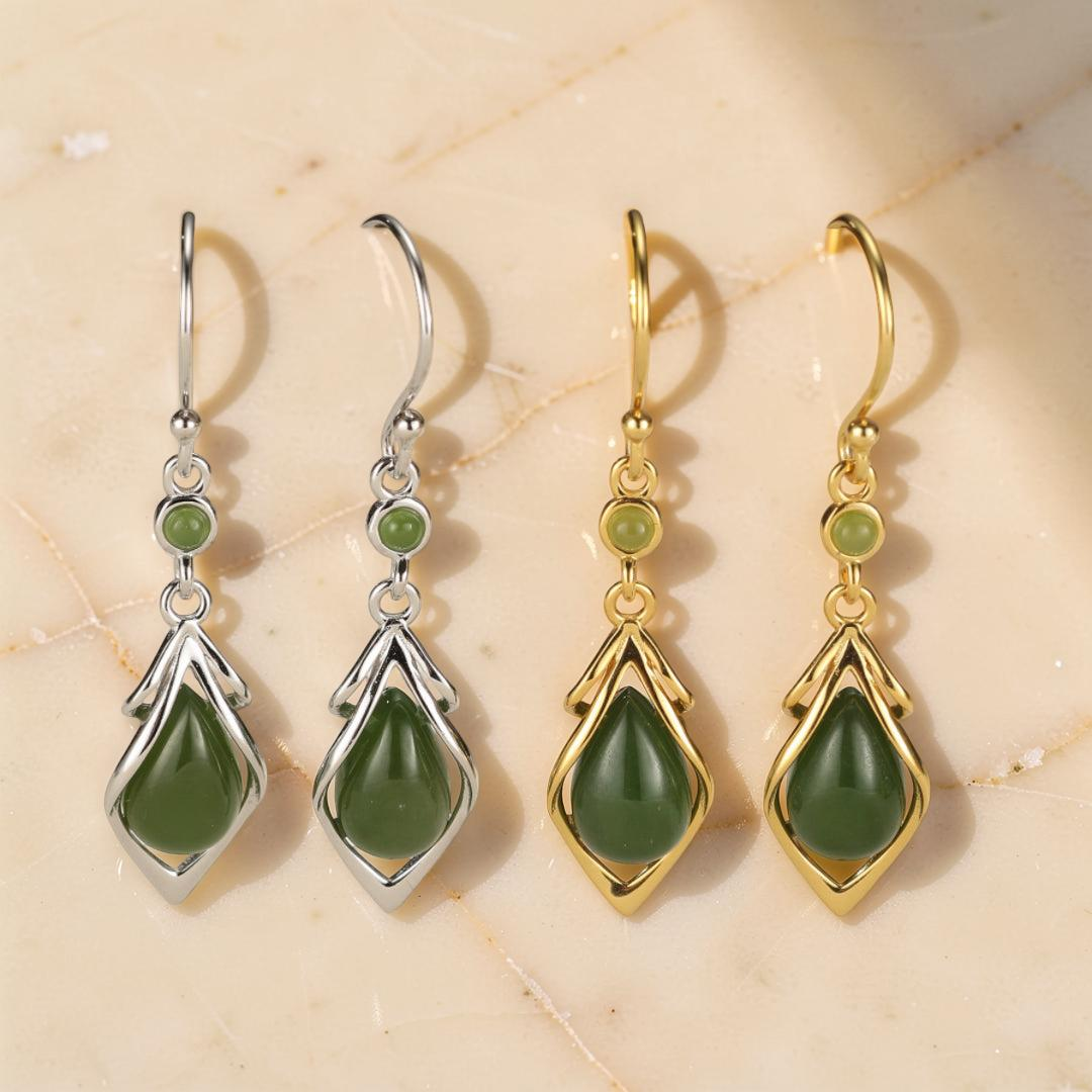 ATELIER-TIBET – Boucles d’Oreilles Pendantes Jade – Éveil Sacré, Argent