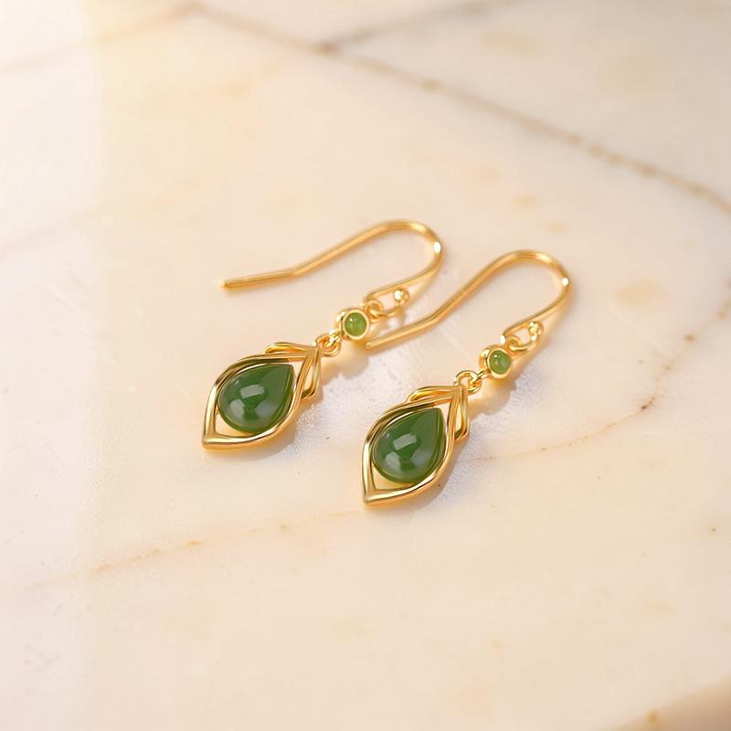 ATELIER-TIBET – Boucles d’Oreilles Pendantes Jade – Éveil Sacré, Argent