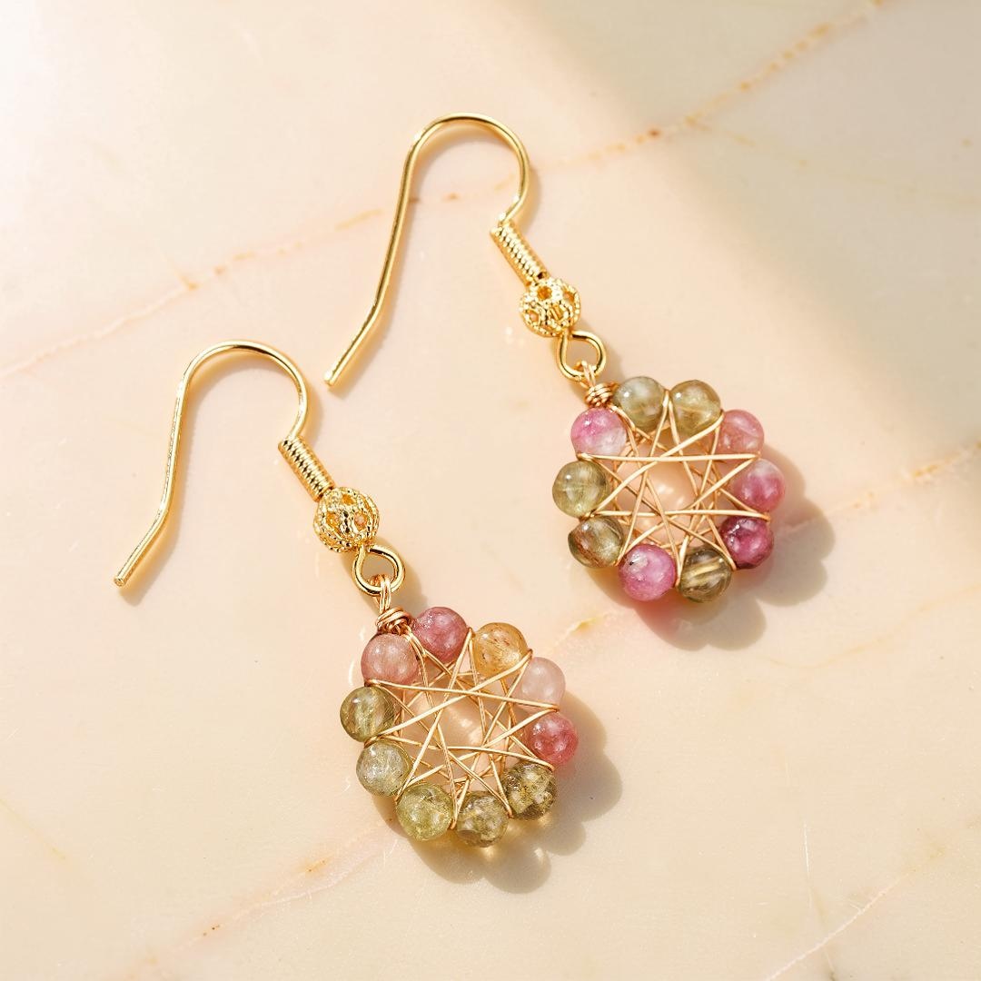 ATELIER-TIBET – Boucles d’Oreilles Pendantes Tourmaline – Éclat Sacré