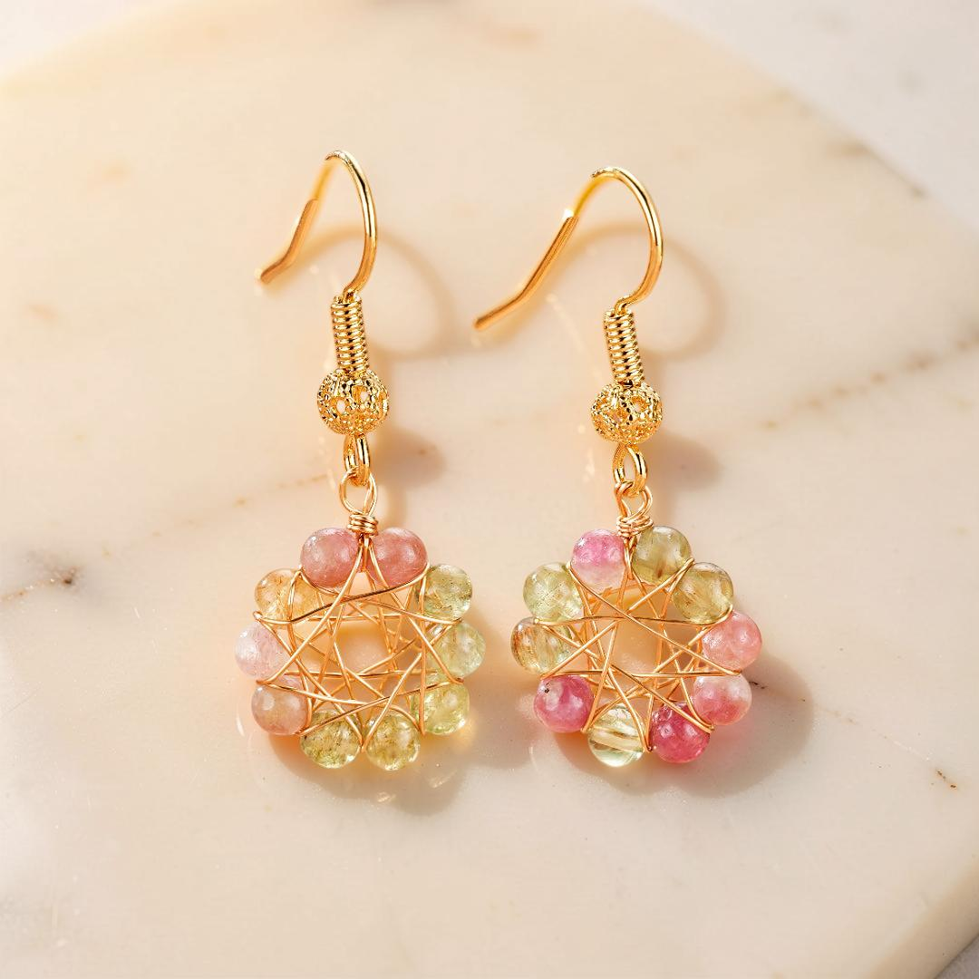 ATELIER-TIBET – Boucles d’Oreilles Pendantes Tourmaline – Éclat Sacré