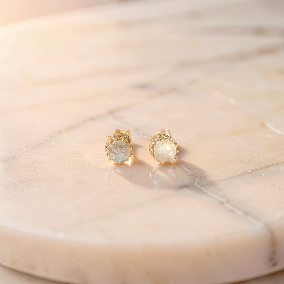 ATELIER-TIBET – Boucles d'Oreilles Péridot ou Labradorite – Soleil, Argent Plaqué Or