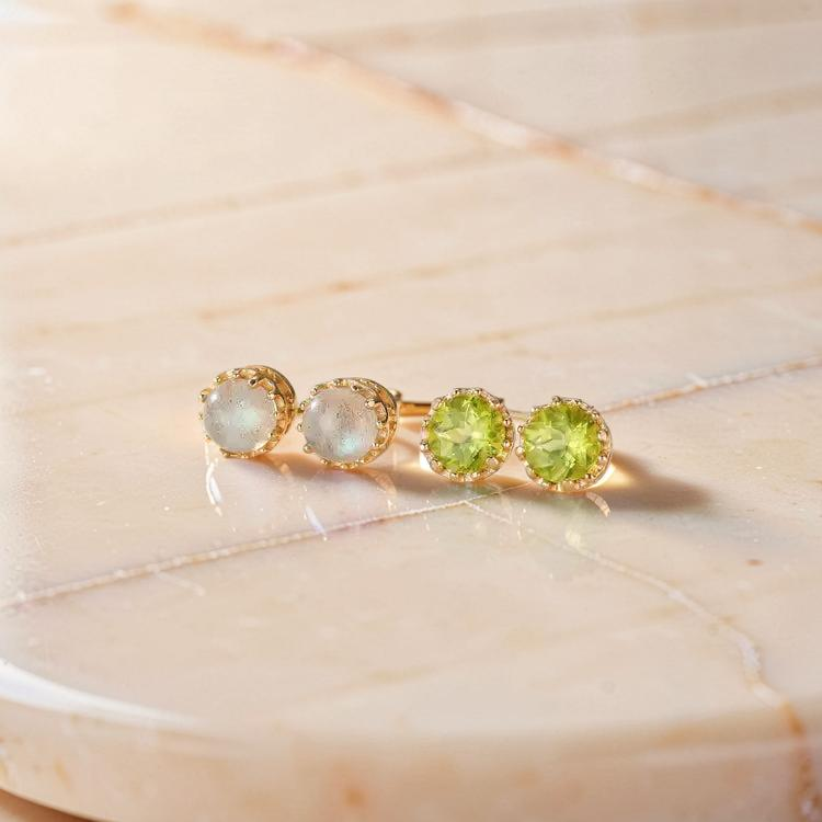 ATELIER-TIBET – Boucles d'Oreilles Péridot ou Labradorite – Soleil, Argent Plaqué Or