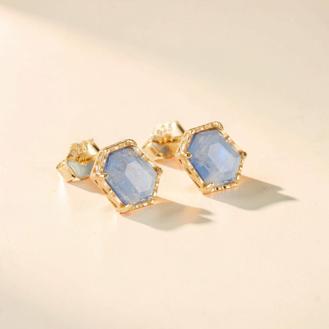 ATELIER-TIBET – Boucles d'Oreilles Pierre de Lune – Luna, Argent Plaqué Or