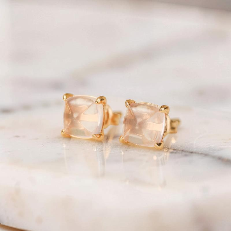 ATELIER-TIBET – Boucles d'Oreilles Quartz Rose – Éclat Divin, Argent Plaqué Or
