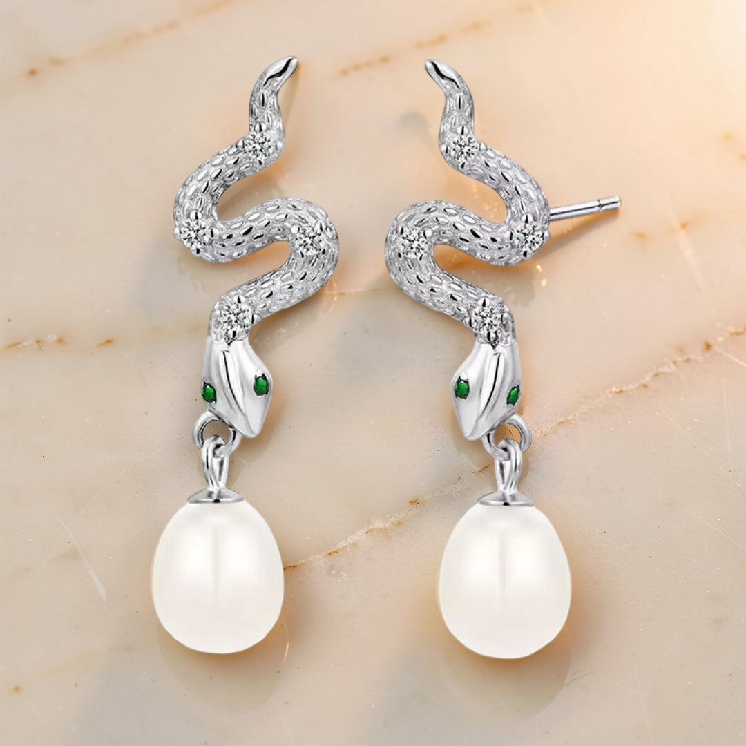 ATELIER-TIBET – Boucles d’Oreilles Serpent – Mystique Perlée, Argent 925
