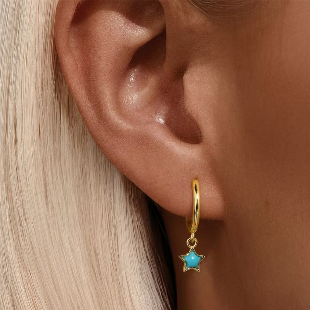 ATELIER-TIBET – Boucles d’Oreilles Turquoise – Ciel Enchanté, Argent Plaqué Or