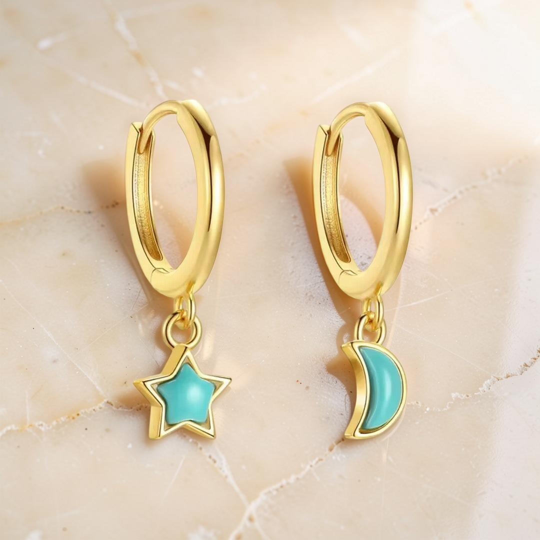 ATELIER-TIBET – Boucles d’Oreilles Turquoise – Ciel Enchanté, Argent Plaqué Or