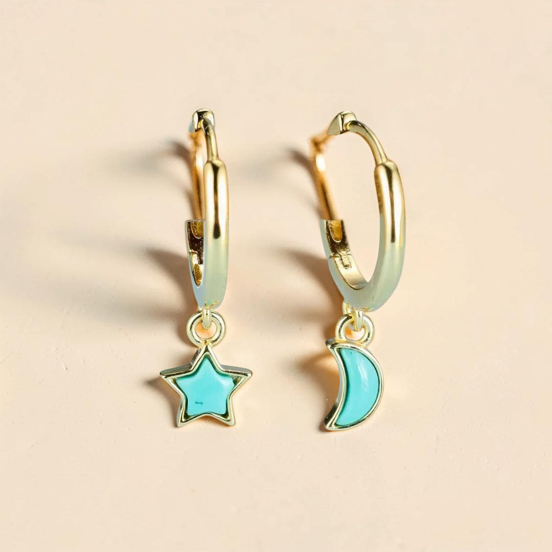 ATELIER-TIBET – Boucles d’Oreilles Turquoise – Ciel Enchanté, Argent Plaqué Or