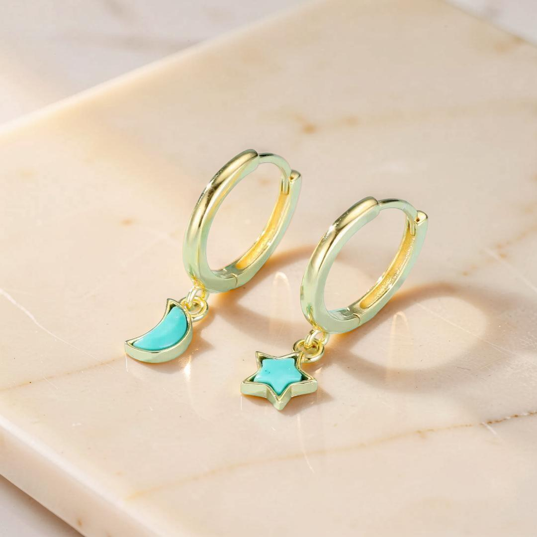 ATELIER-TIBET – Boucles d’Oreilles Turquoise – Ciel Enchanté, Argent Plaqué Or
