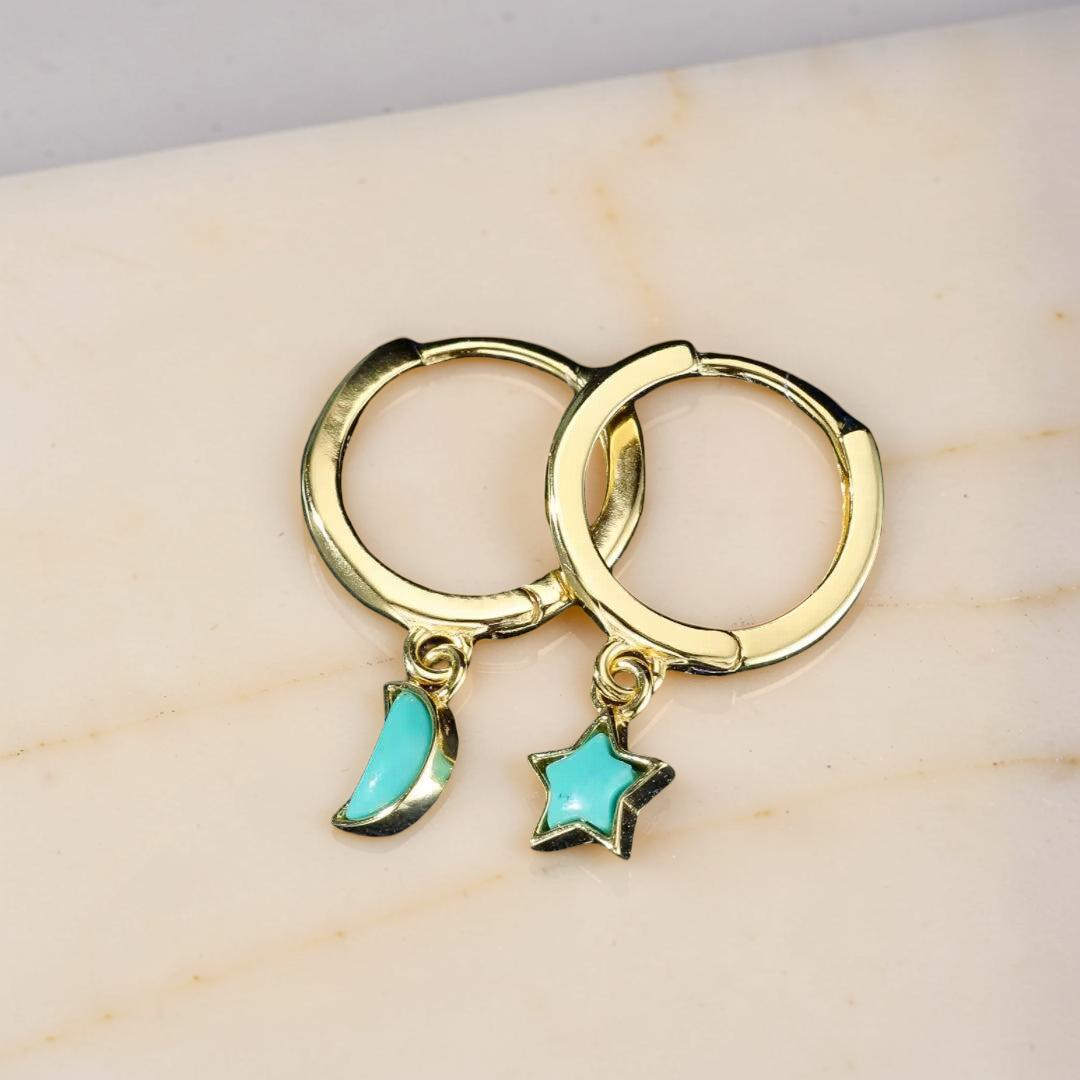 ATELIER-TIBET – Boucles d’Oreilles Turquoise – Ciel Enchanté, Argent Plaqué Or