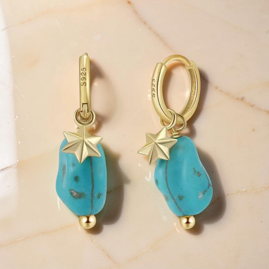 ATELIER-TIBET – Boucles d’Oreilles Turquoise – Larmes du Ciel, Argent