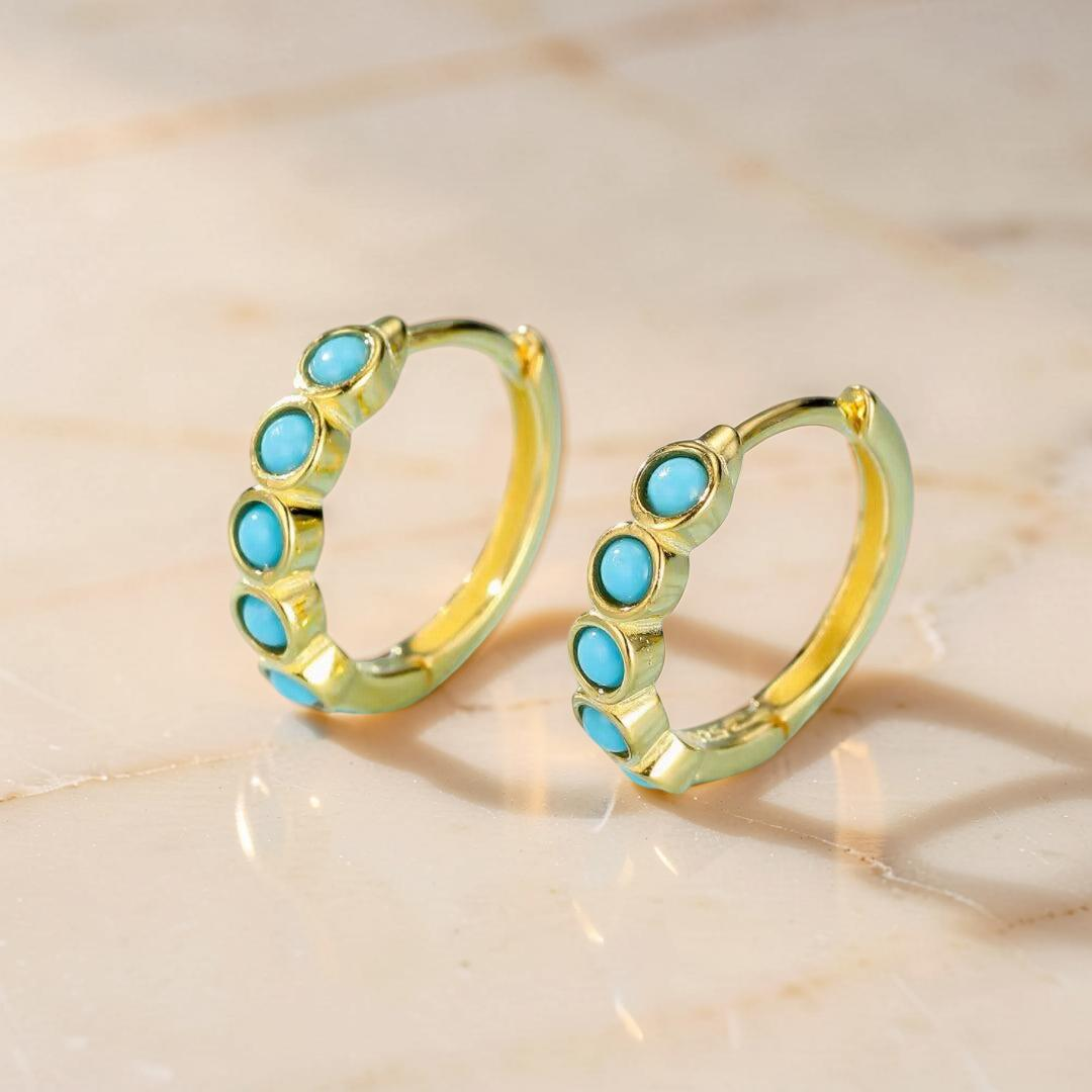 ATELIER-TIBET – Boucles d’Oreilles Turquoise – Rêve Bleu, Argent Plaqué Or