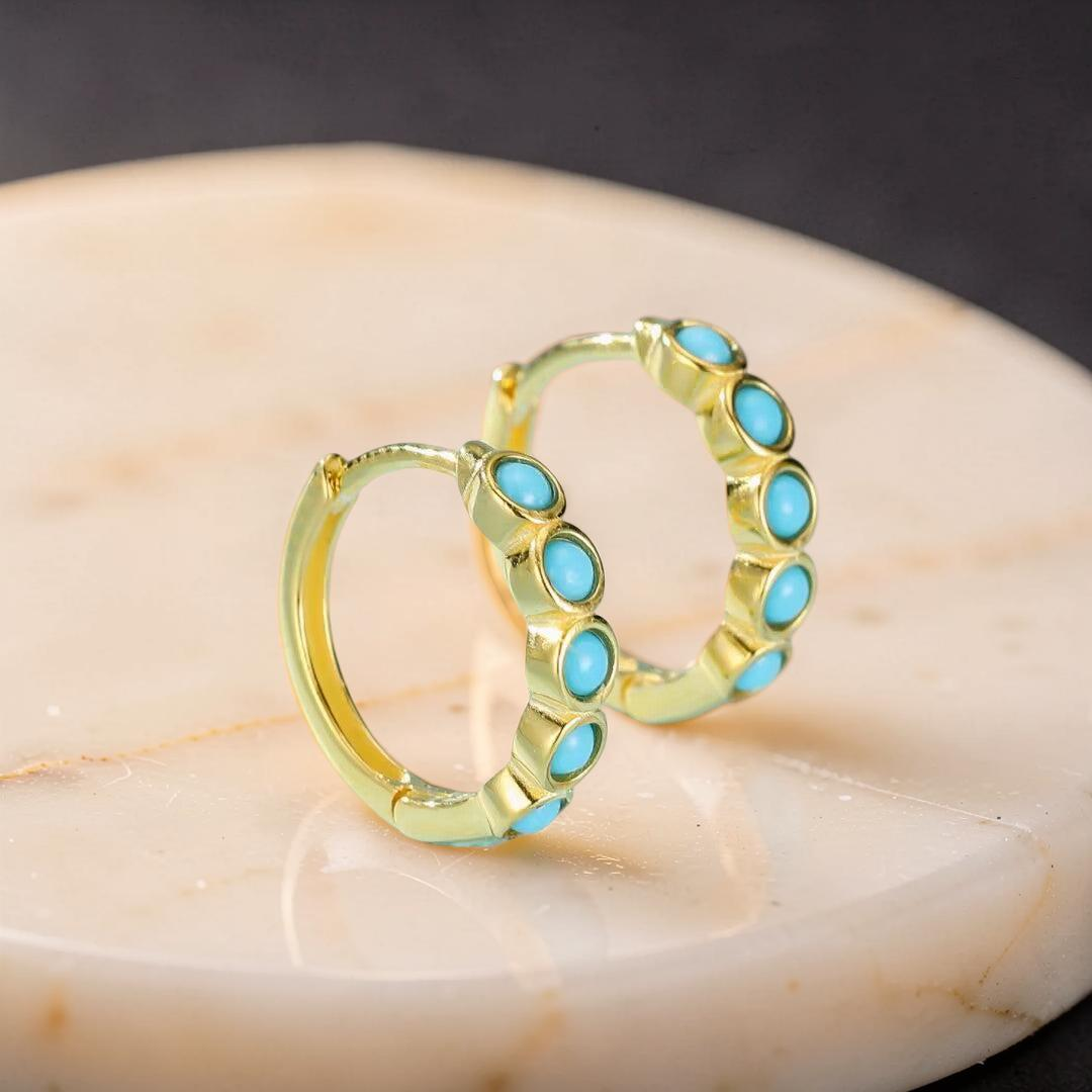 ATELIER-TIBET – Boucles d’Oreilles Turquoise – Rêve Bleu, Argent Plaqué Or