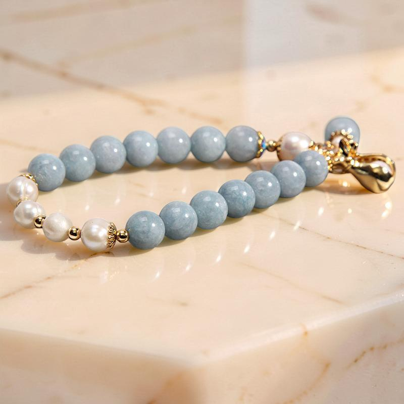 ATELIER-TIBET – Bracelet Aigue-Marine et Perle – Poche d'Argent