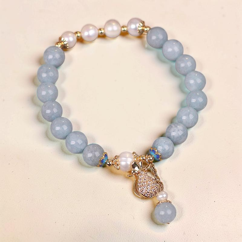 ATELIER-TIBET – Bracelet Aigue-Marine et Perle – Poche d'Argent