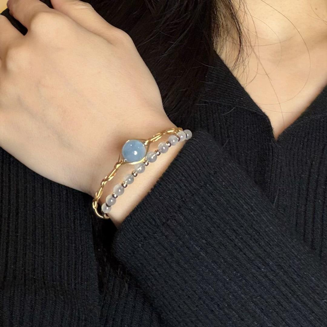 ATELIER-TIBET – Bracelet Aigue Marine – Perle d’Océan