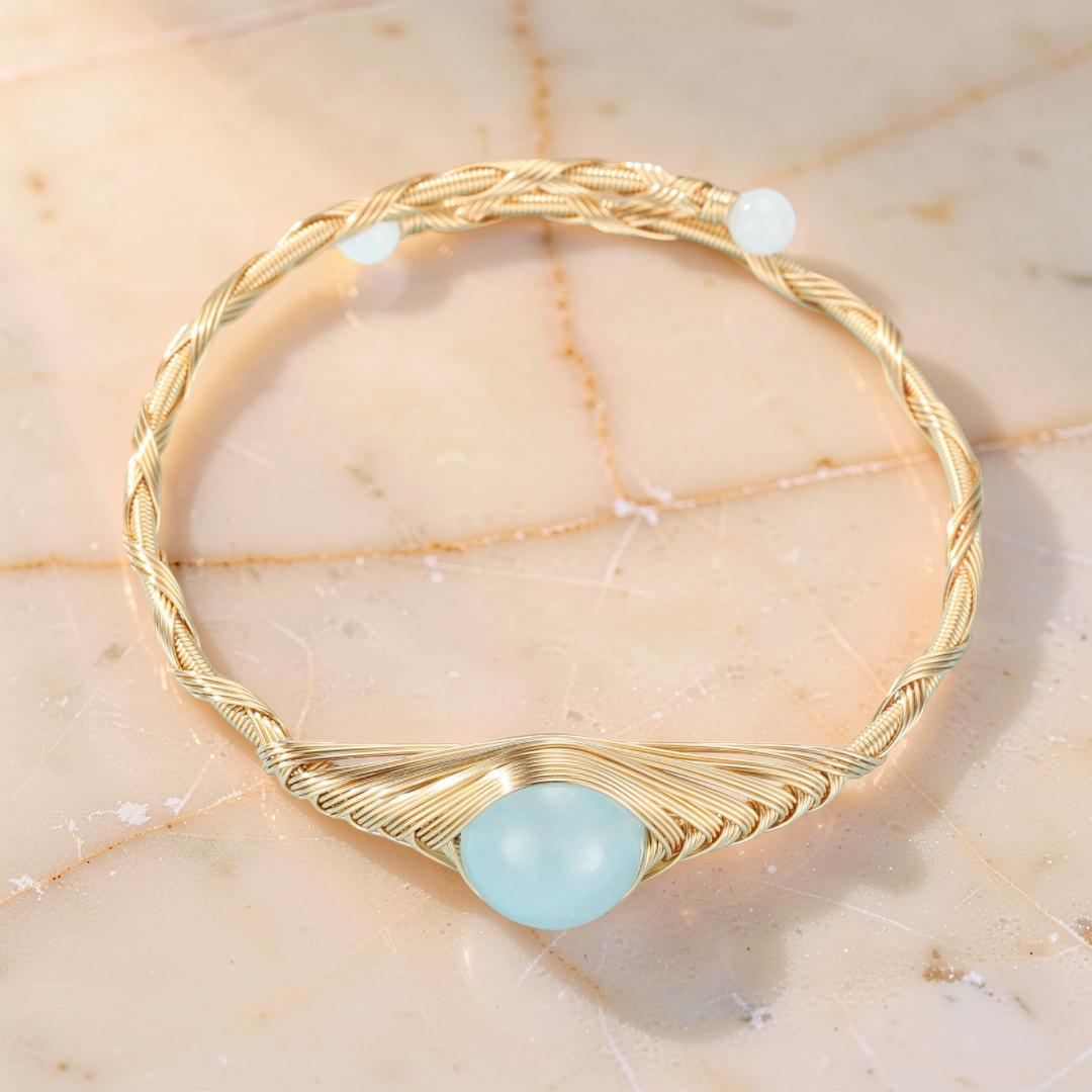ATELIER-TIBET – Bracelet Aigue Marine – Vortex Doré